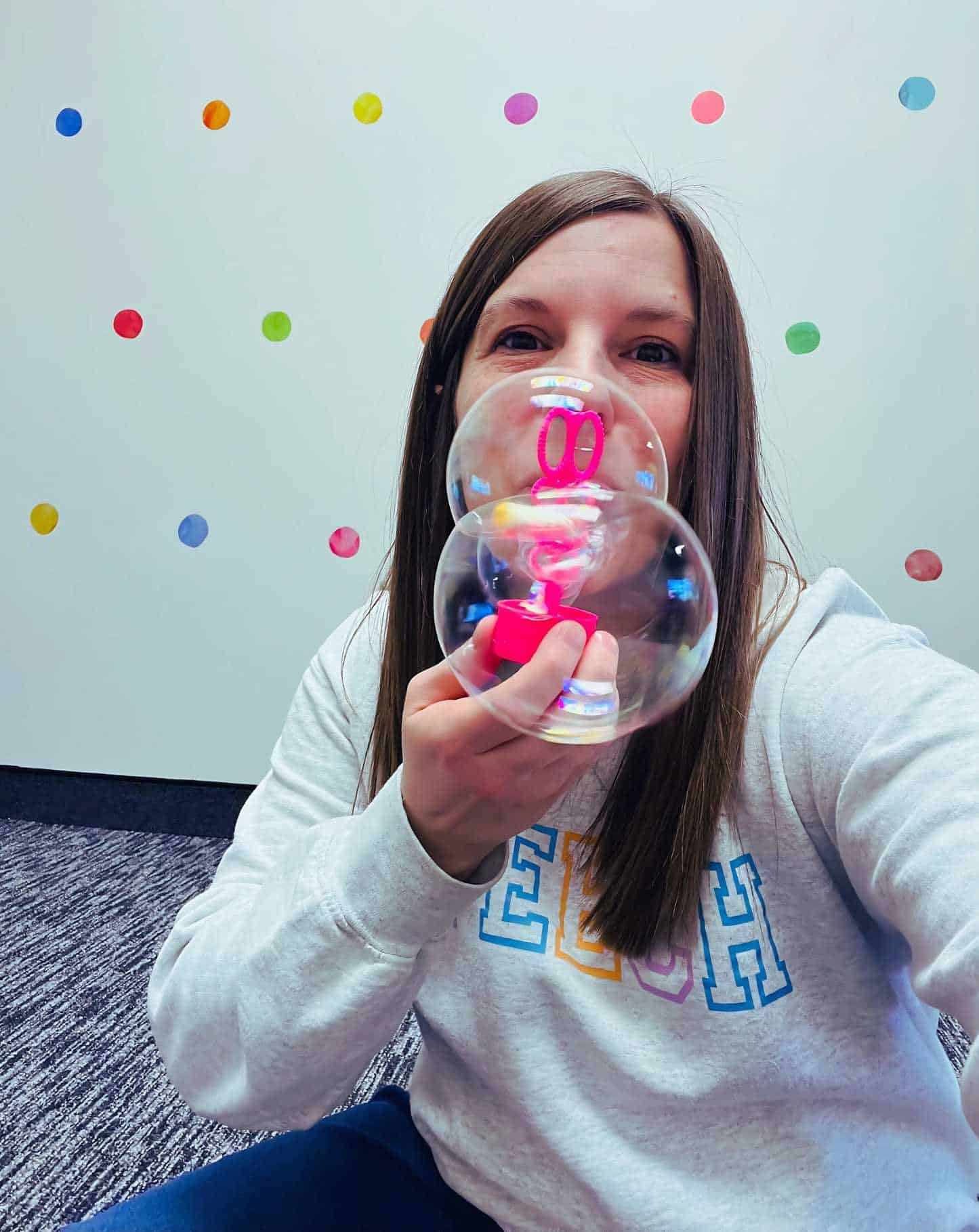 Picture of Speech Therapist Blowing a Bubble